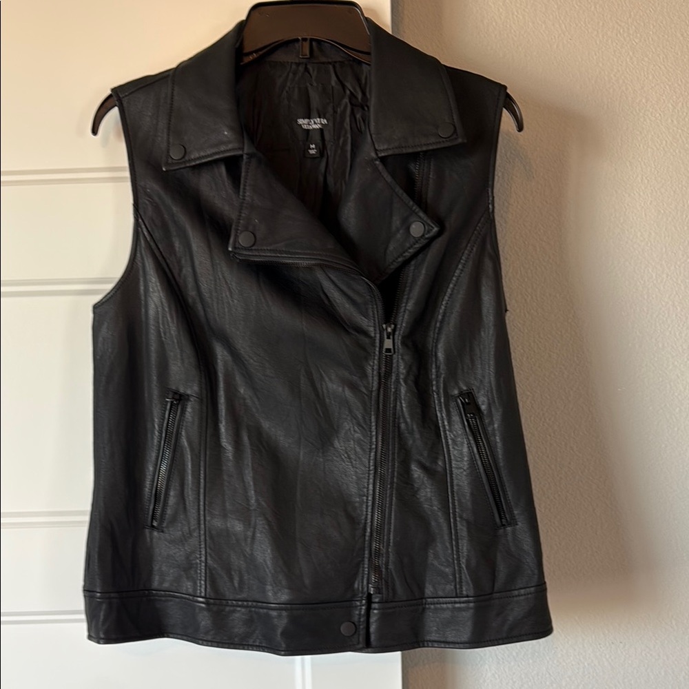 Vera Wang Women's Black Leather Moto Vest